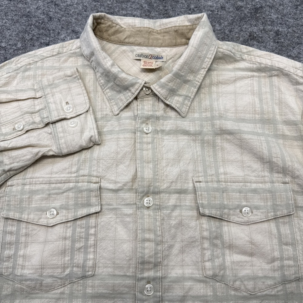 Carbon2Cobalt shirt men's large neutral plaid long sleeve button up pockets